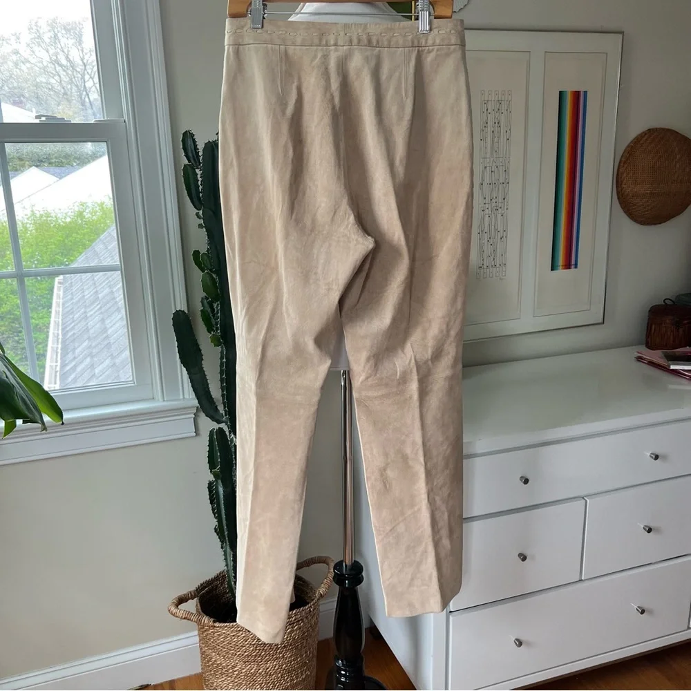 Bernardo Suede Leather Pants with Whipstitch Detailing Women's Size 8 Color Sand
